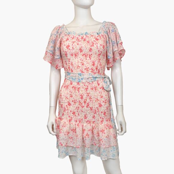 NWT AURA "Sugar Rush" Flutter Sleeve Floral Print Mini Dress (Pink | Size S) - Picture 2 of 11
